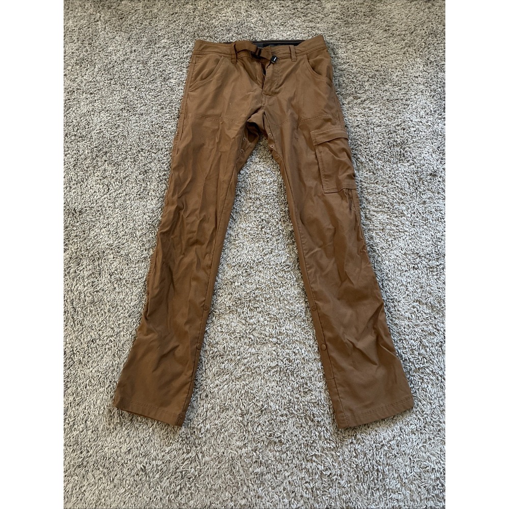 PRANA Men's Nylon Pants Slim Fit Cargo Hiking Outdoor Solid Brown 28x32 Buckle